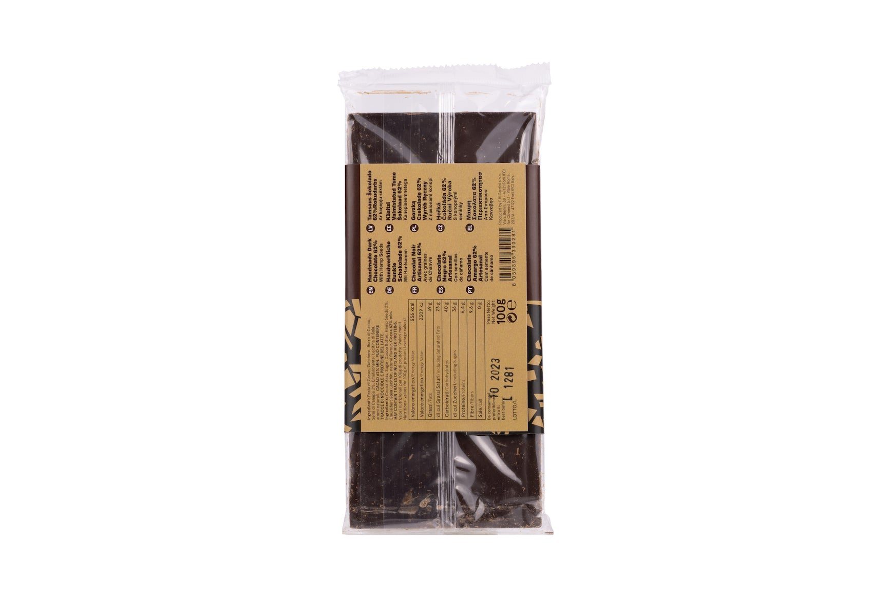 BARRETTA DI CIOCCOLATO FONDENTI CON SEMI DI CANAPA - Bongae